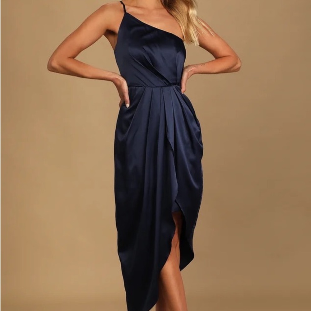 LuLus Navy Blue Midi Dress